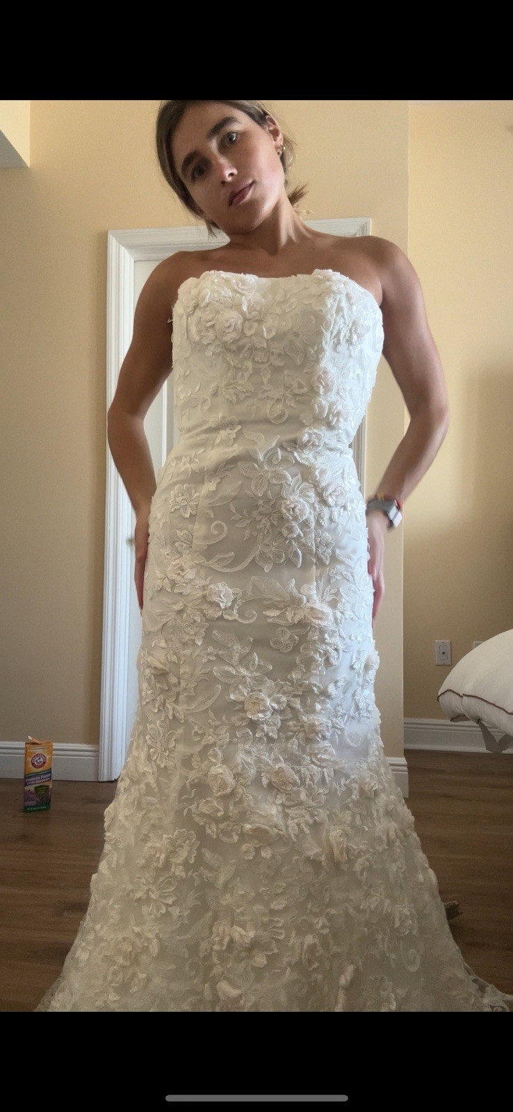 Oleg Cassini Subtle Pink 3D Floral Wedding Dress Size 2