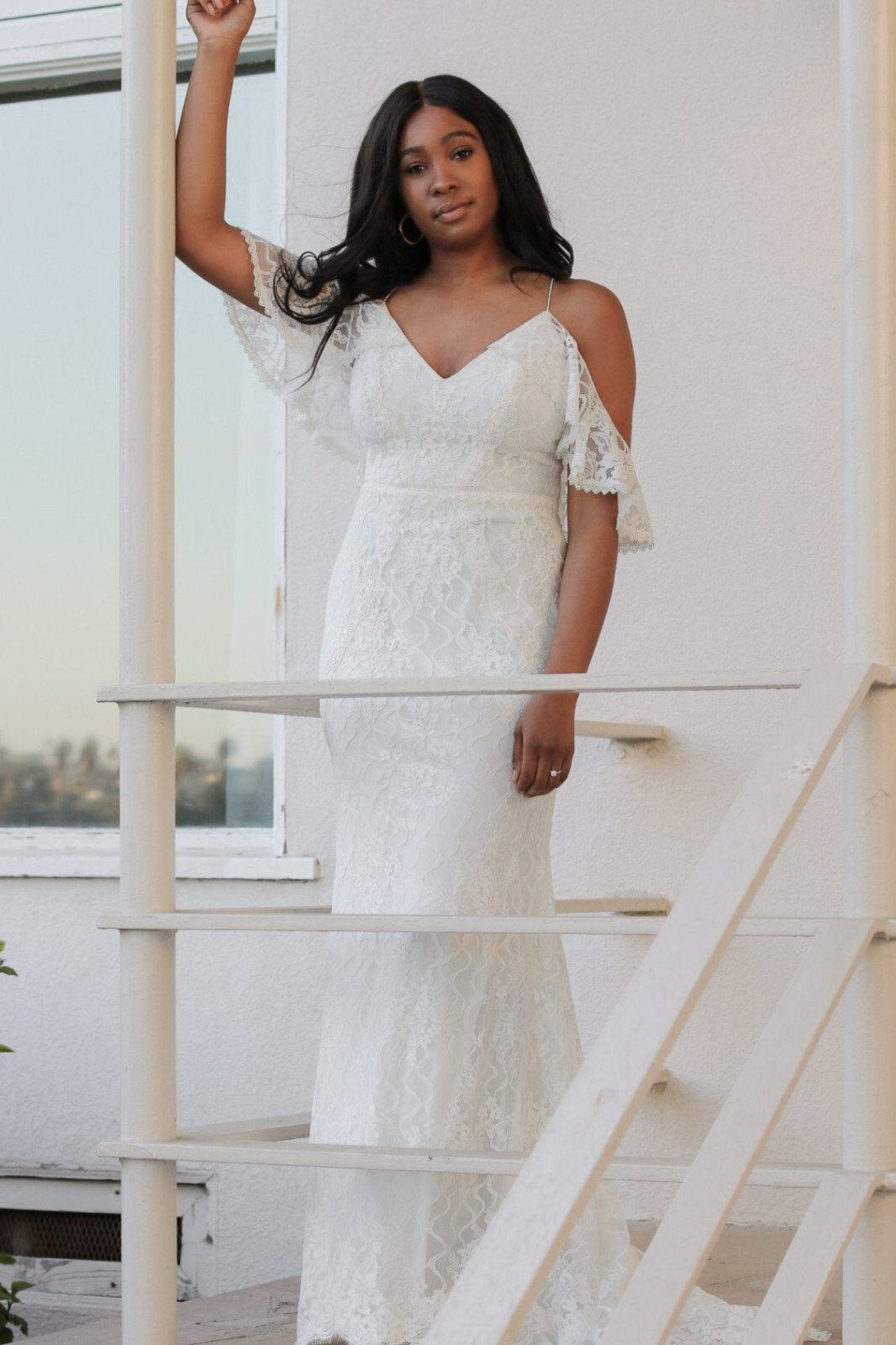 GALINA Off-White Lace V-Neck Cold Shoulder Bridal Wedding Dress Gown 14 US = XL