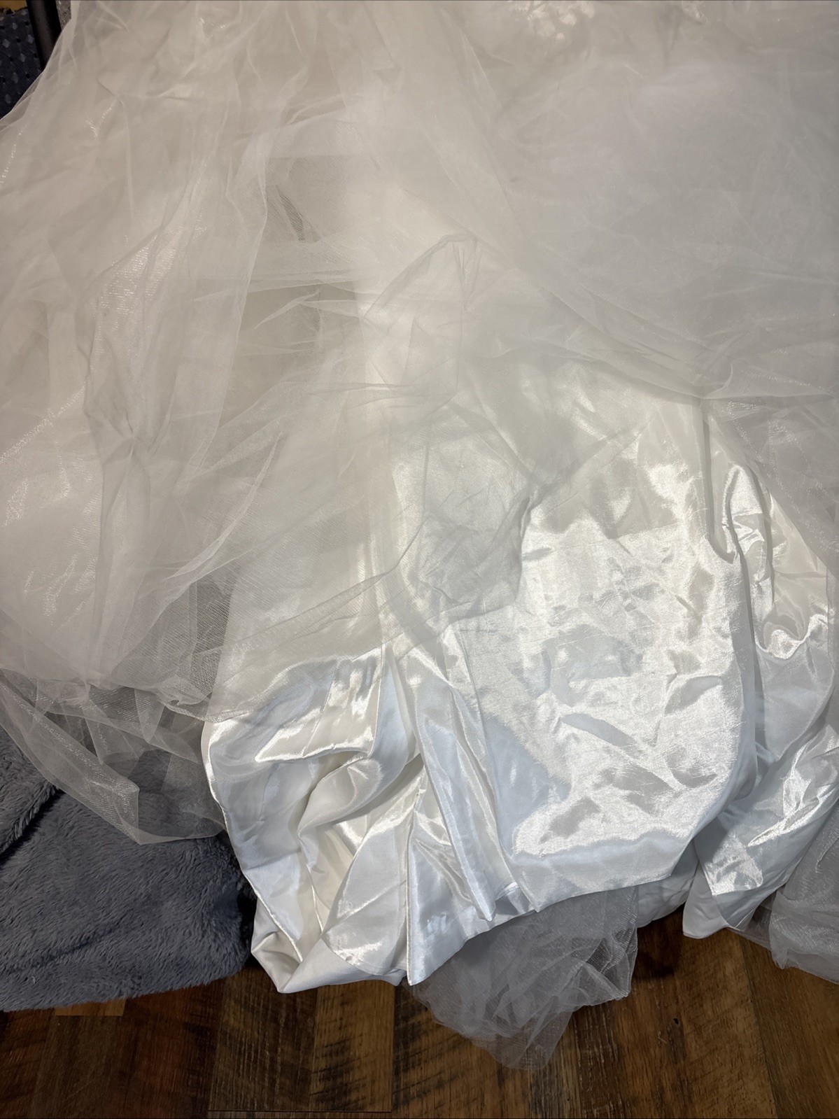 White Beaded Tulle Strapless Wedding Dress Gown Corset Tie Open Back Train Sz 4