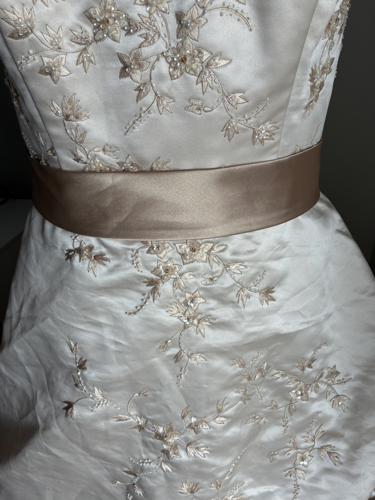 David’s Bridal Oleg Cassini CT203 Champagne Strapless Beaded Wedding Gown 16