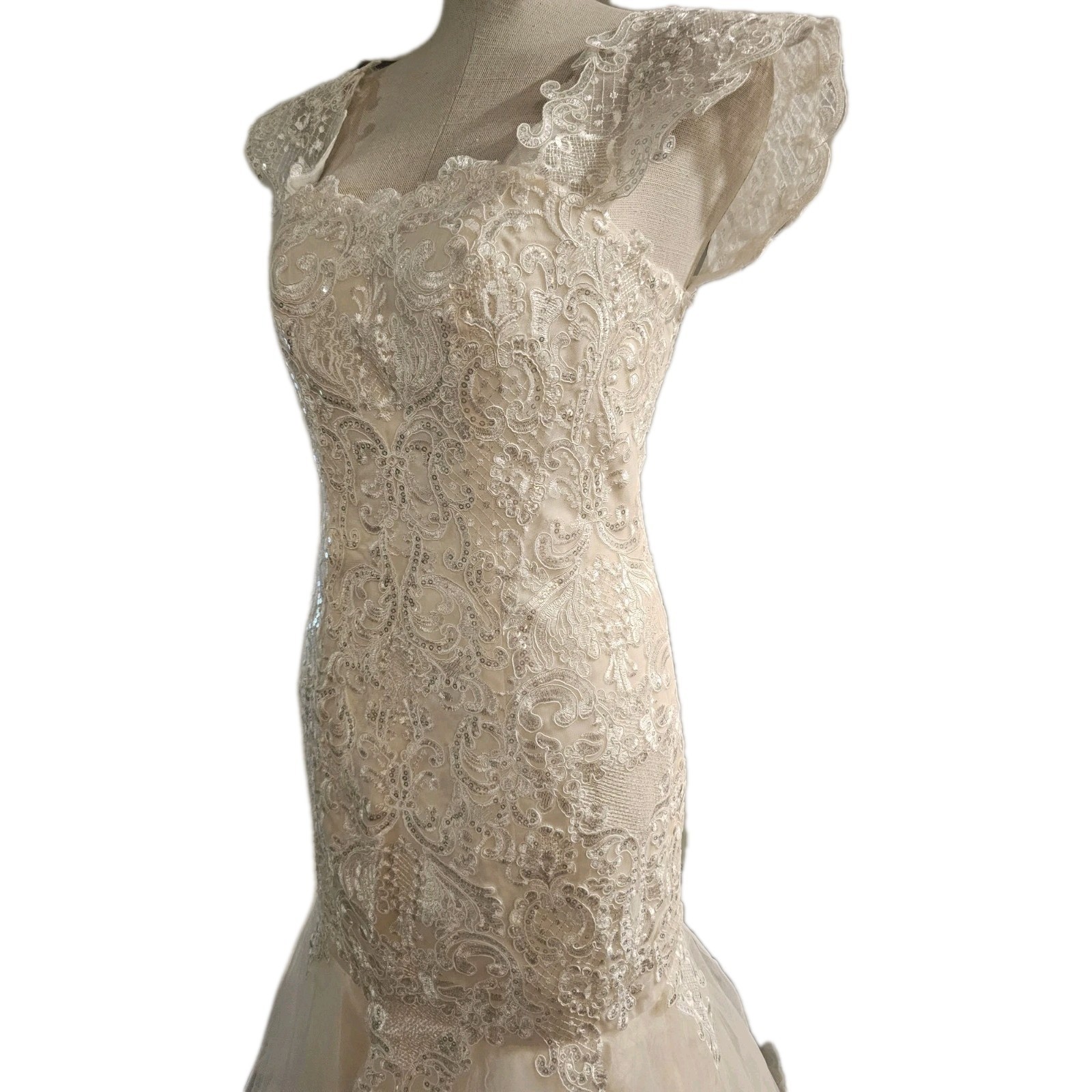 Wedding Dress Size 2 Unbranded Sequined Ivory Off White Adjustable Lace Up NWT