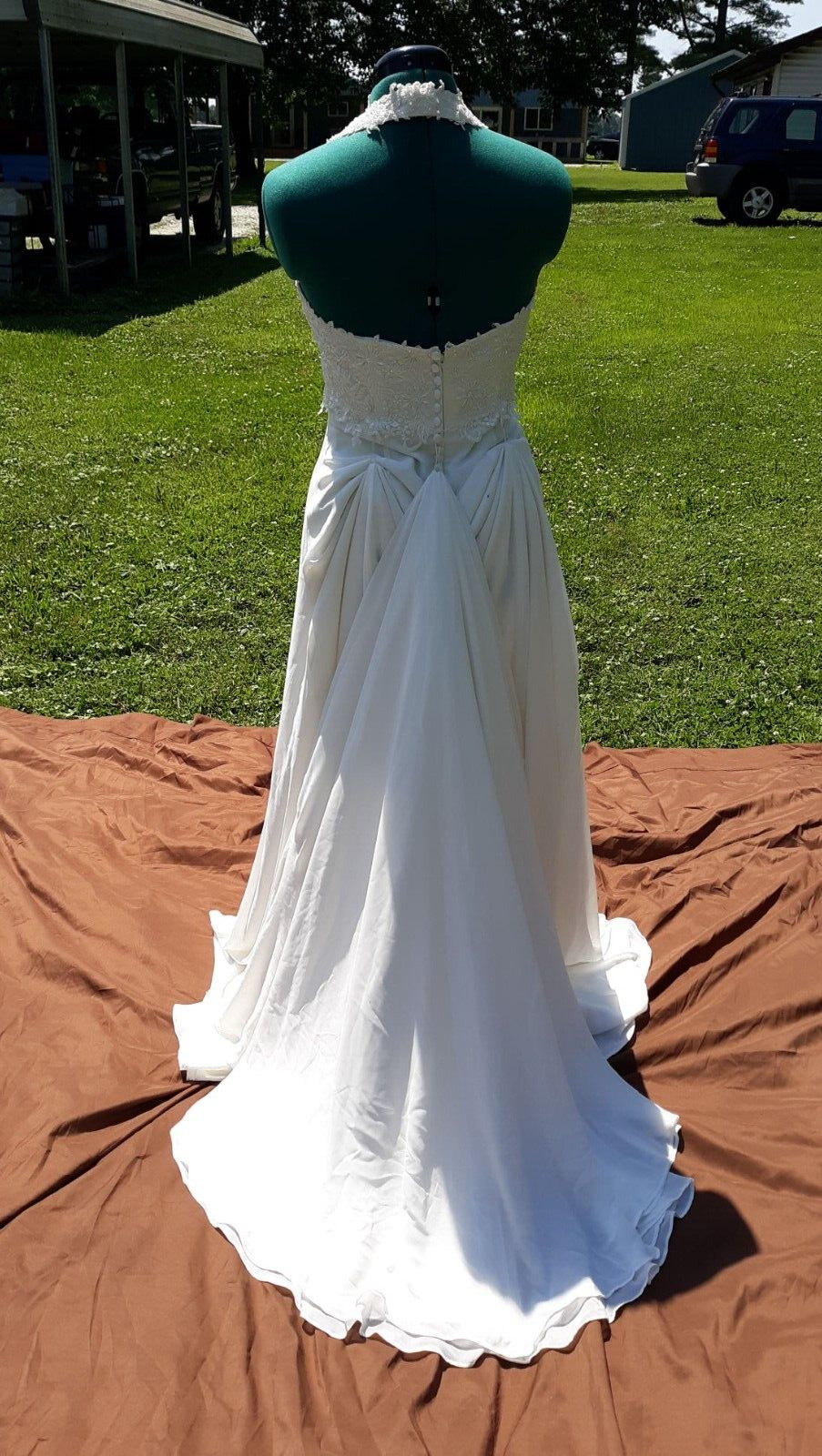 Ginnis by Montique Chiffon Boho Beach Wedding Dress Halter REDUCED!!