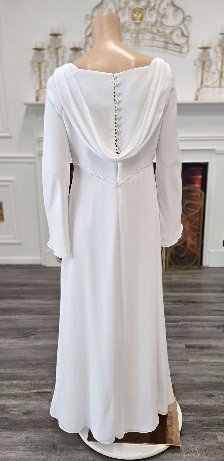 Venus Informals Style 6318-442 White Chiffon Beaded Modest Wedding Dress sz 14