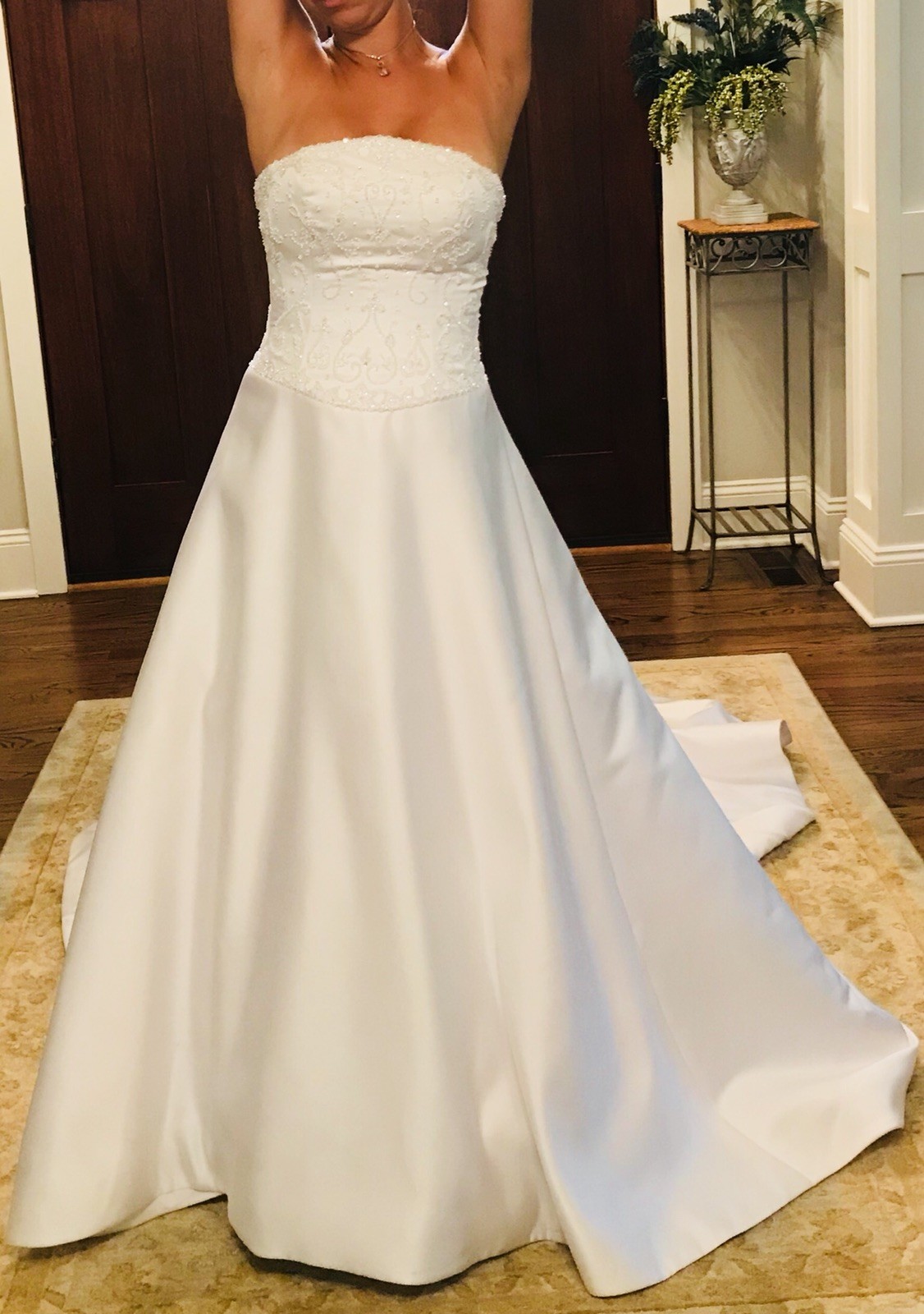 Allure Bridals Size 8 White Strapless Gown Wedding Dress W Sequins & Train
