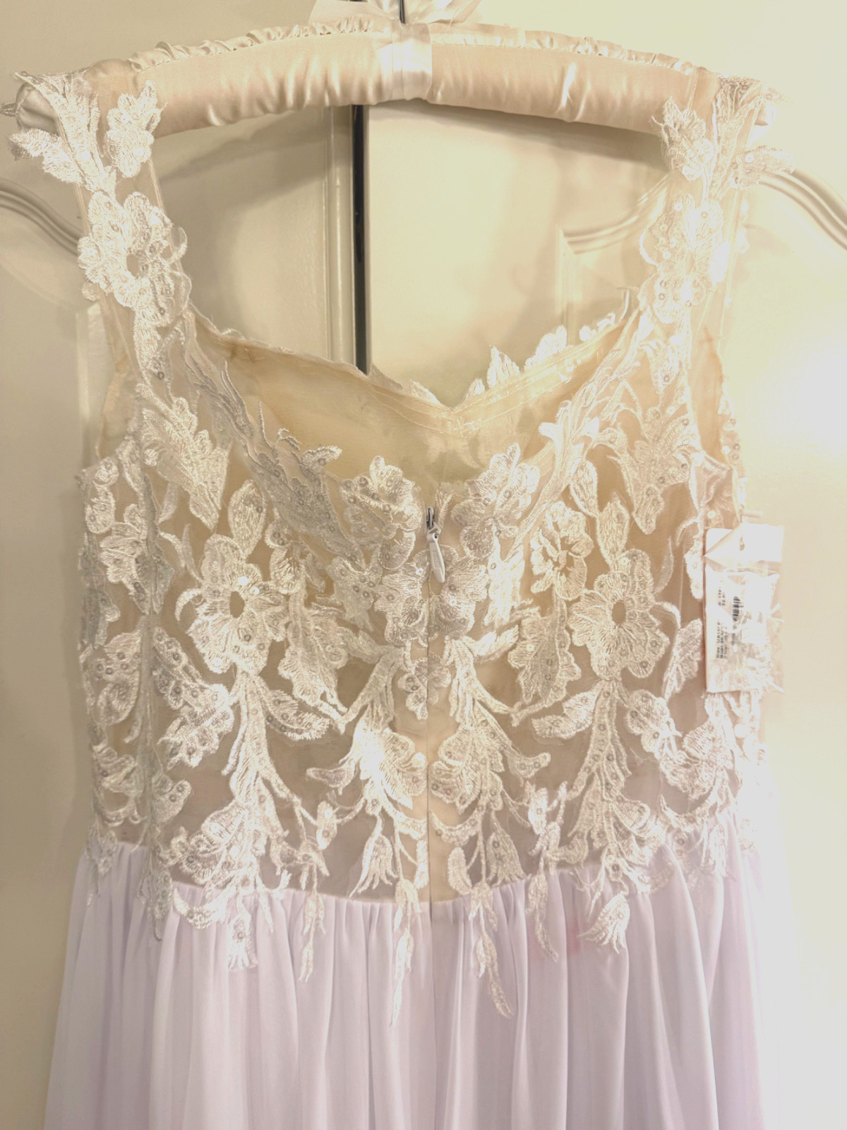NWT Boho Wedding Dress Size 14 Ivory Lace Chiffon A-Line Bridal Gown w/ Train