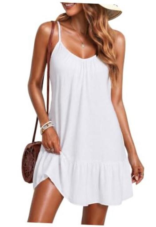 Women Beach Cover Up Dresses Spaghetti Strap Dresses Summer Medium White