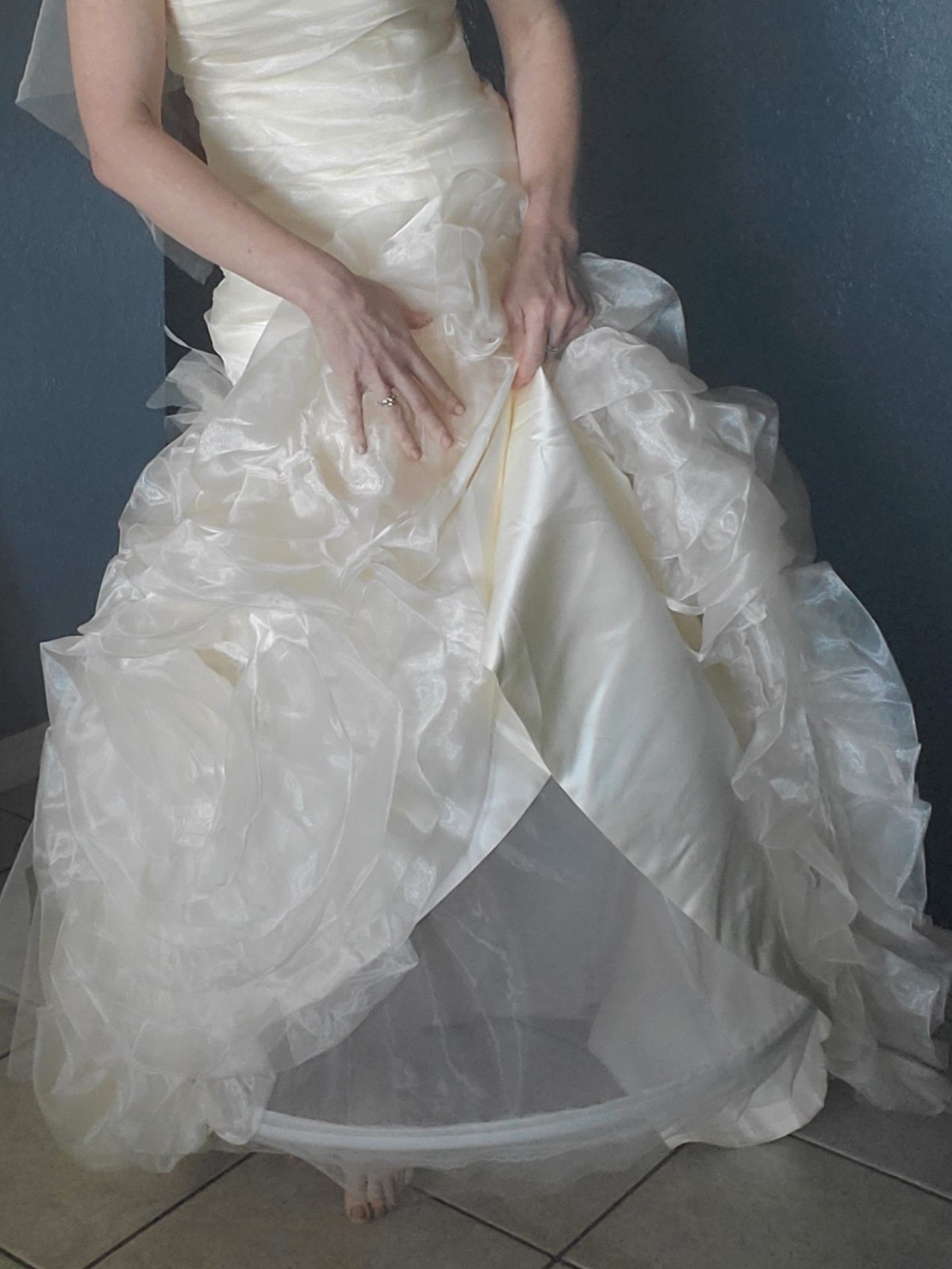 Champagne Wedding Dress Gown Corset Tulip Mermaid Trumpet Ruffles Tulle OOAK