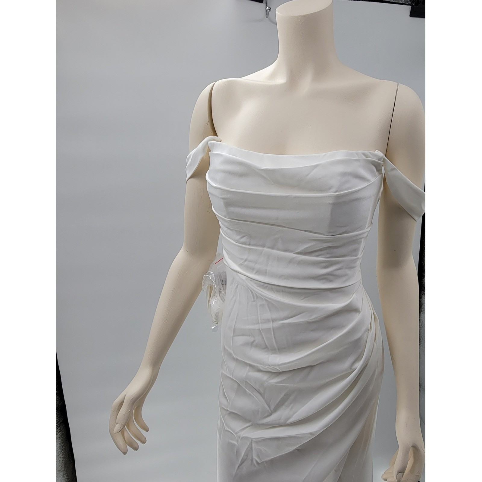AZAZIE Moonlight Wedding Dress 04 Diamond White Off Shoulder Ruched Button Back