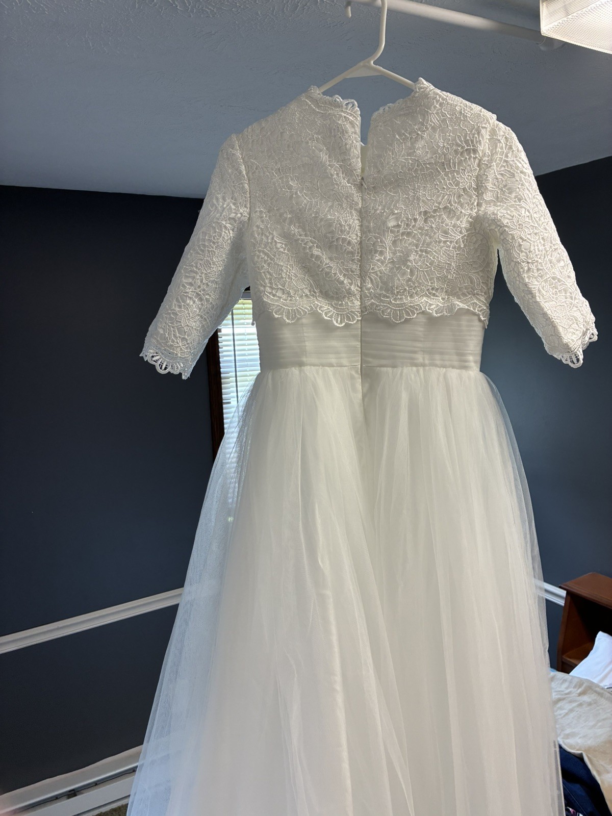 June Bridals Modest High Neck Lace Summer Wedding Dress Beach Half Sleeve A-Line