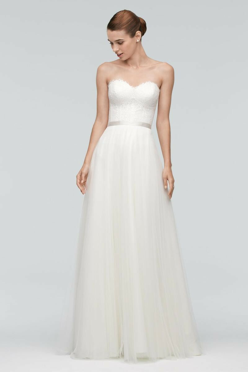 Watters Brides Wedding Dress 8-10 Ivory A-Line Lace Tulle Ribbon Karington 9080B