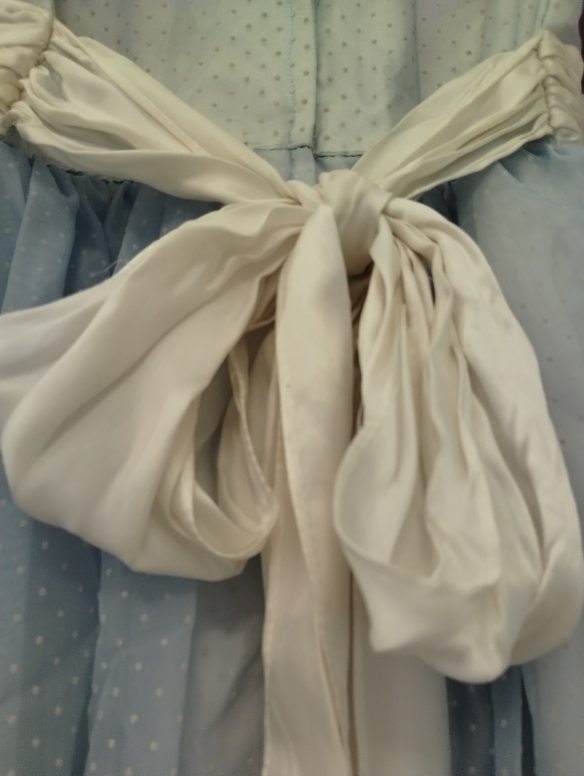 Gunne Sax Prairie Blue/White Lace High Neck A-Line Chiffon Dress 9