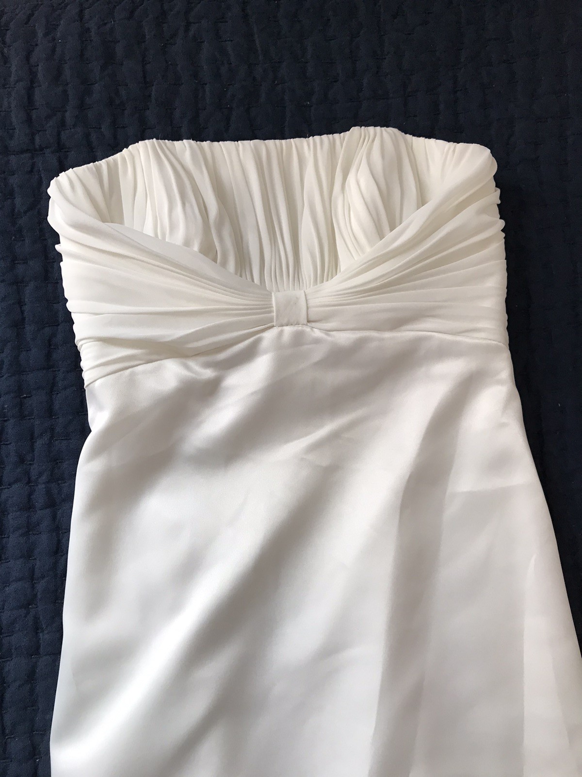 Galina Ivory Strapless Wedding Dress Satin Pleat Top Size 4 Court Train