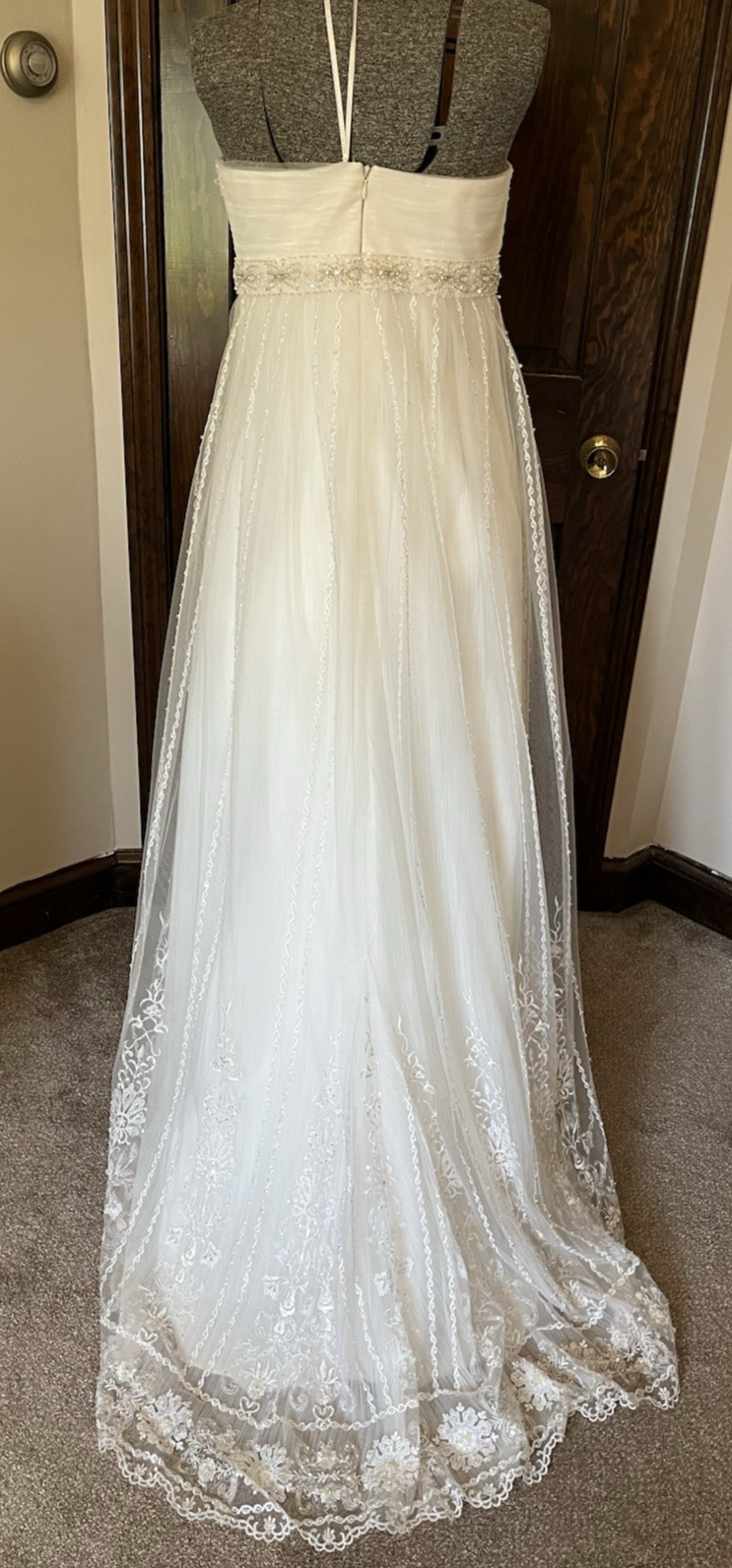 Pronovias Off-White Empire waist Strapless Belted Wedding Dress 8 or 10 beaded