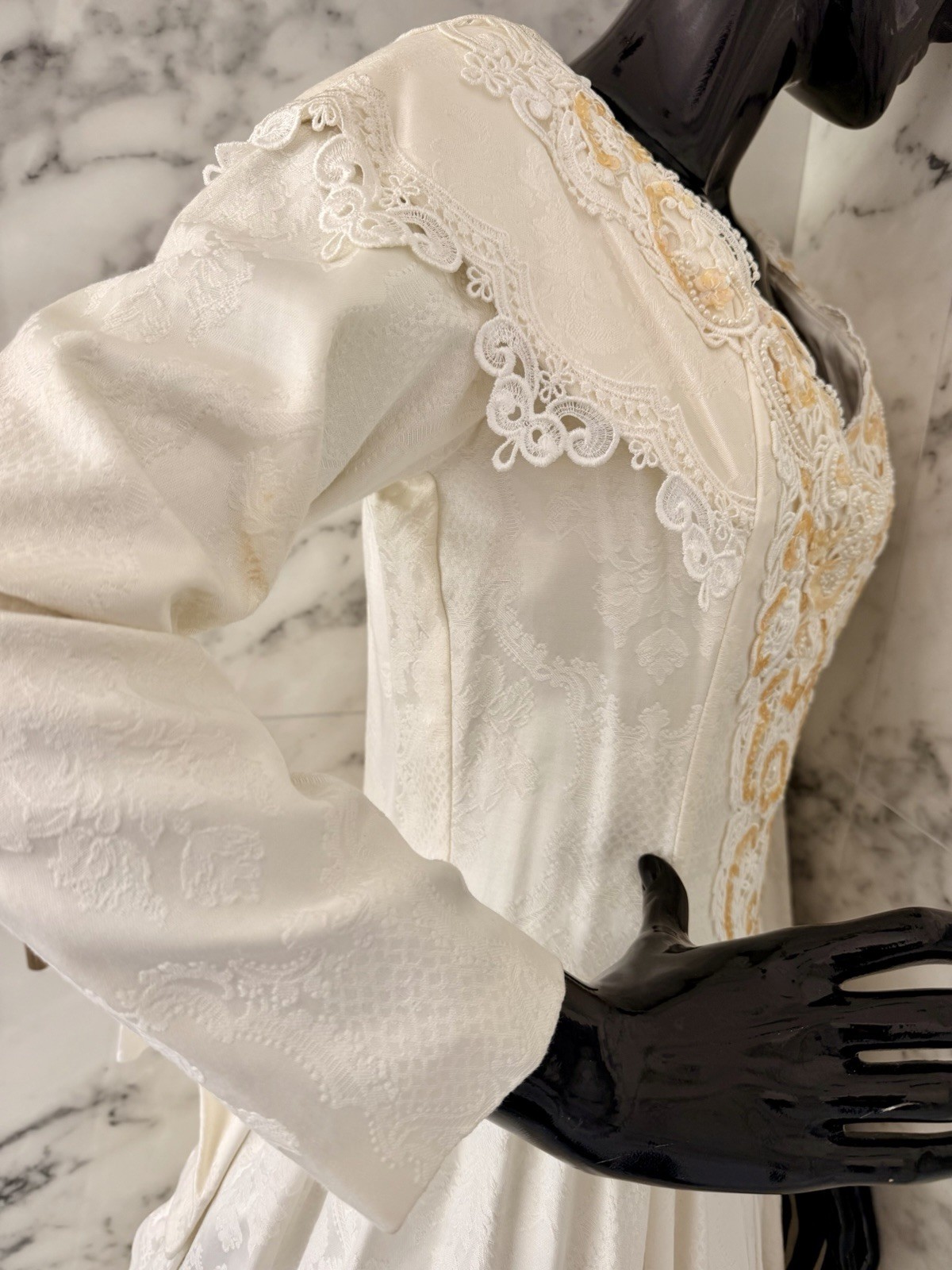 VTG Jessica McClintock Gunne Sax Ivory Jacquard Beaded Bridal Prairie Maxi Dress