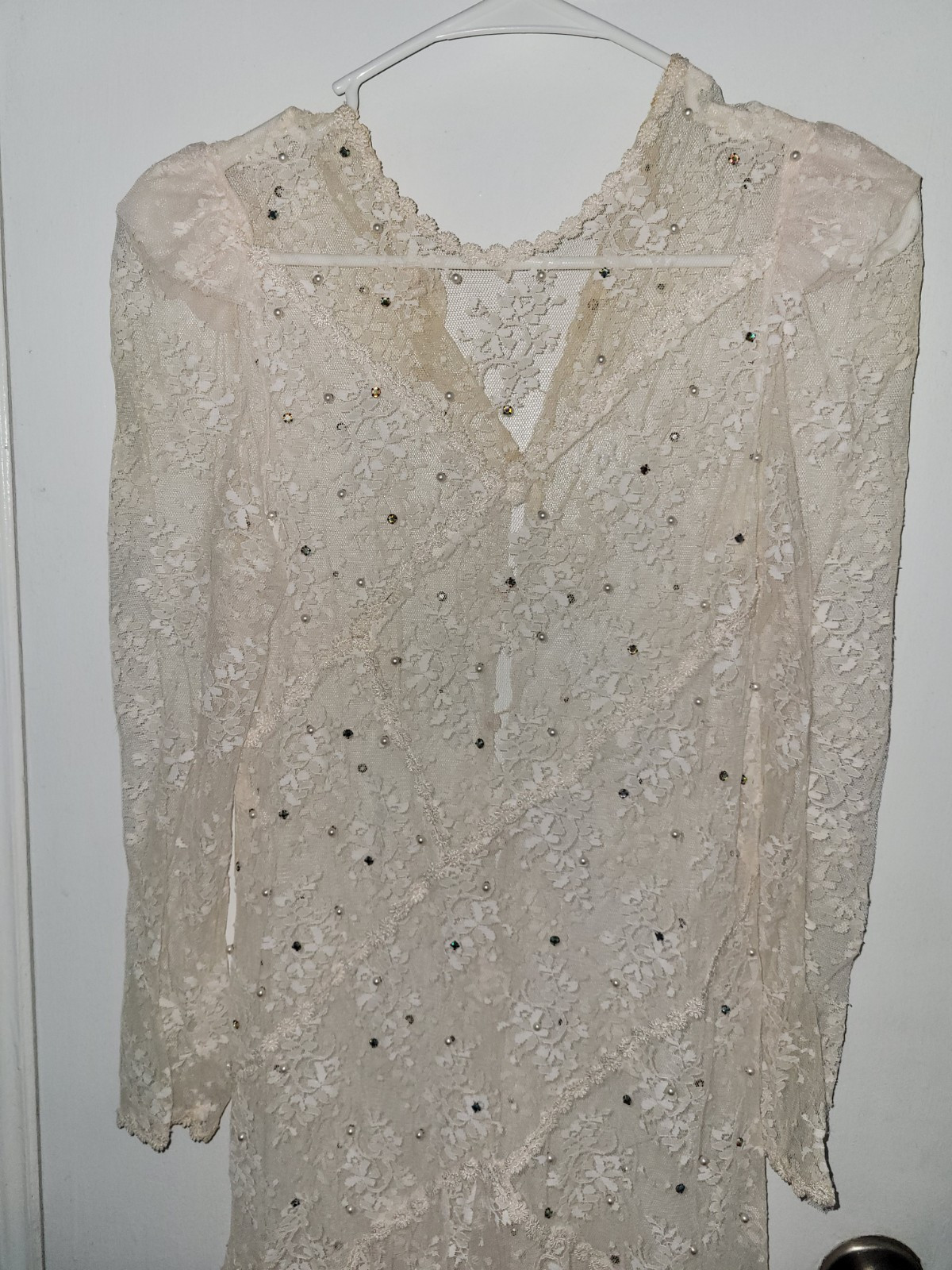 Vintage lace overlay slip appliqué ivory wedding lace dress Unbranded