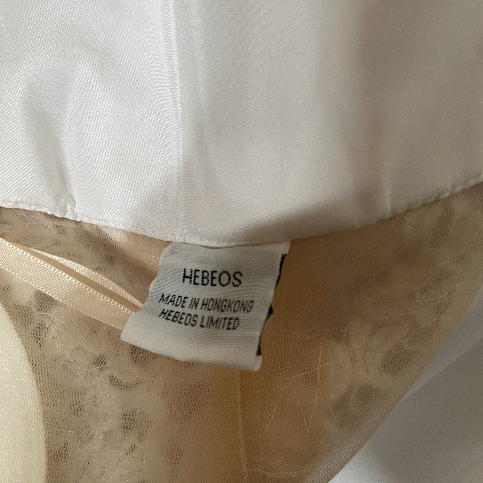 NWT Hebos White Satin w/Lace Overlay Satin Buttons Long Sleeve Wedding Dress