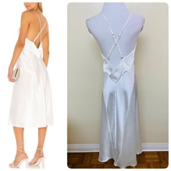 HAH Revolve Give A Midi White Satin Slip Dress Y2K Coquette Nightgown Bridal MED