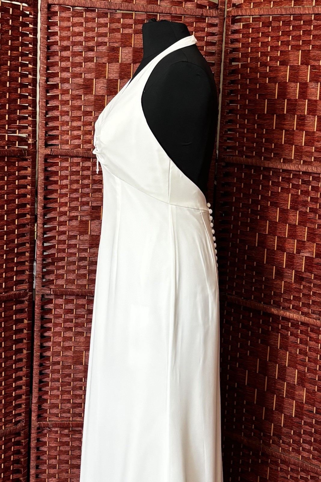 Mori Lee White Halter Wedding Dress Sz 14 A-Line Open Back Empire Bridal Gown