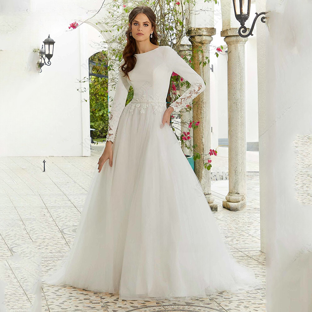 Formal Wedding Dresses Woman Bride Gowns Applique Classic Tulle vestido de novia