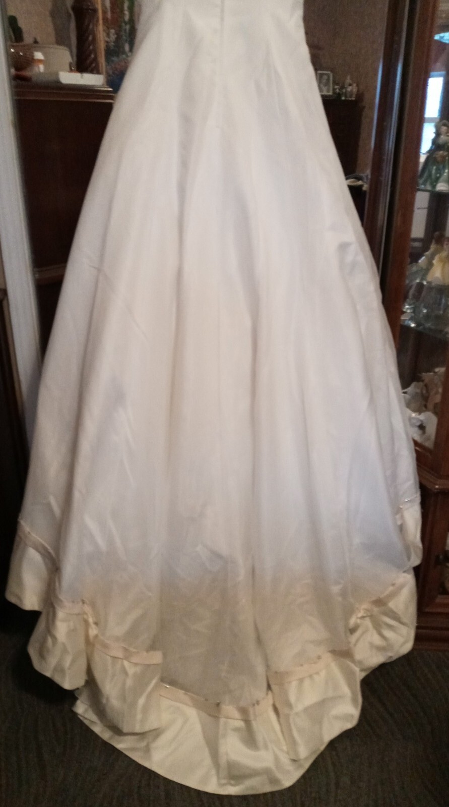 Elegant Wedding Dress,Beige & Ivory, Matte Satin W Tull W Train.Bow tie. Size 8.
