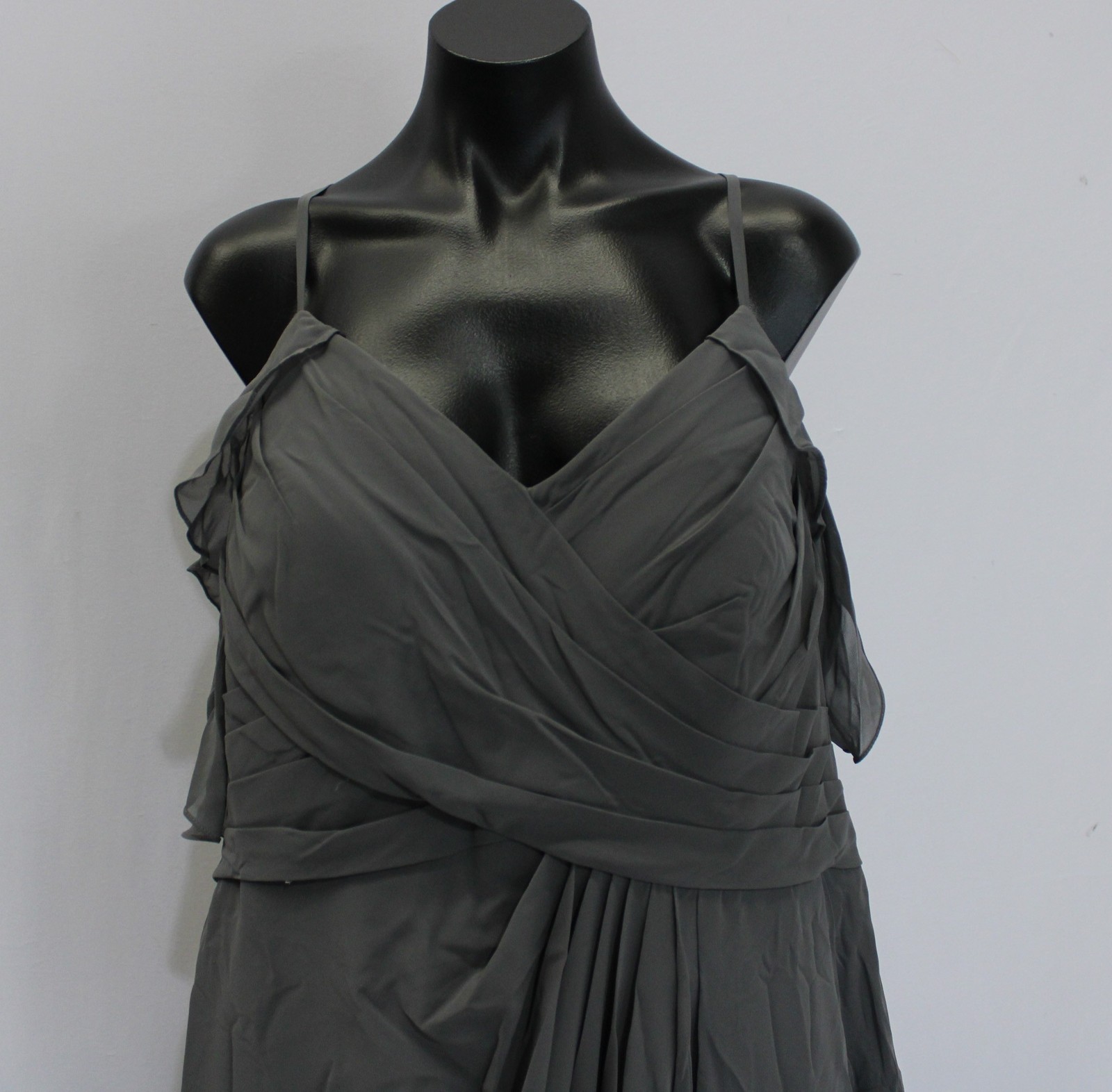 Azazie Womens Dakota A-Line V-Neck Pleated Chiffon Dress AP2 Steel Gray Size:A16