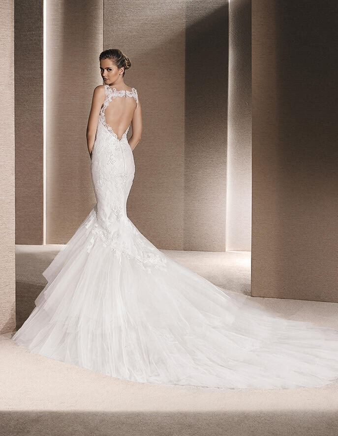 La Sposa St. Patrick Romantica Wedding Dress 14 Illusion Lace Mermaid Tulle NWT