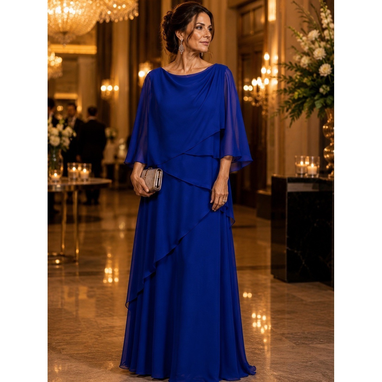 Bridess Royal Blue Chiffon Formal Gown UK18 US14 Wedding Guest NWT