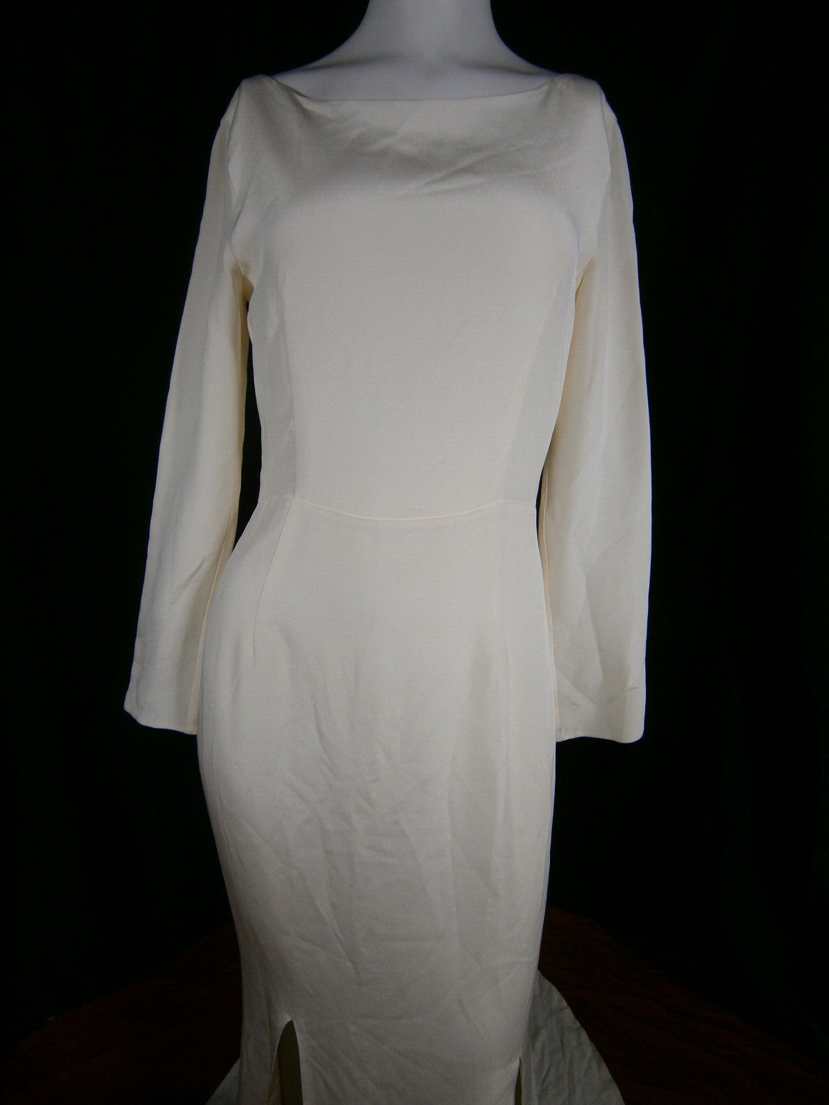 Alexandra Grecco Gemma 6 Wedding Dress Ivory Silk Crepe Slits Sleeves Modern