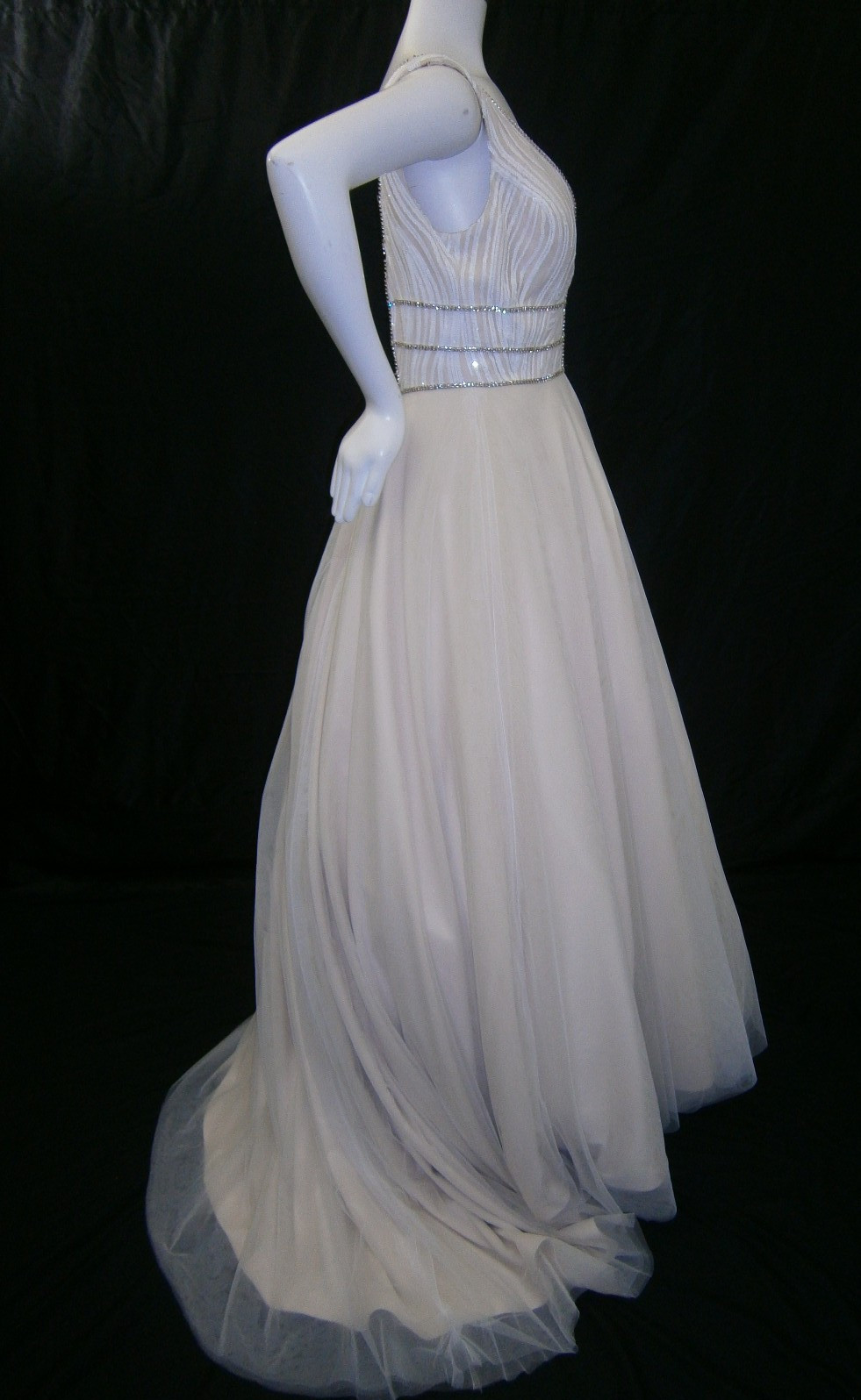 Ashley & Justin Bride Wedding Dress 12 Cafe Tulle Ball Gown Sequins Crystals