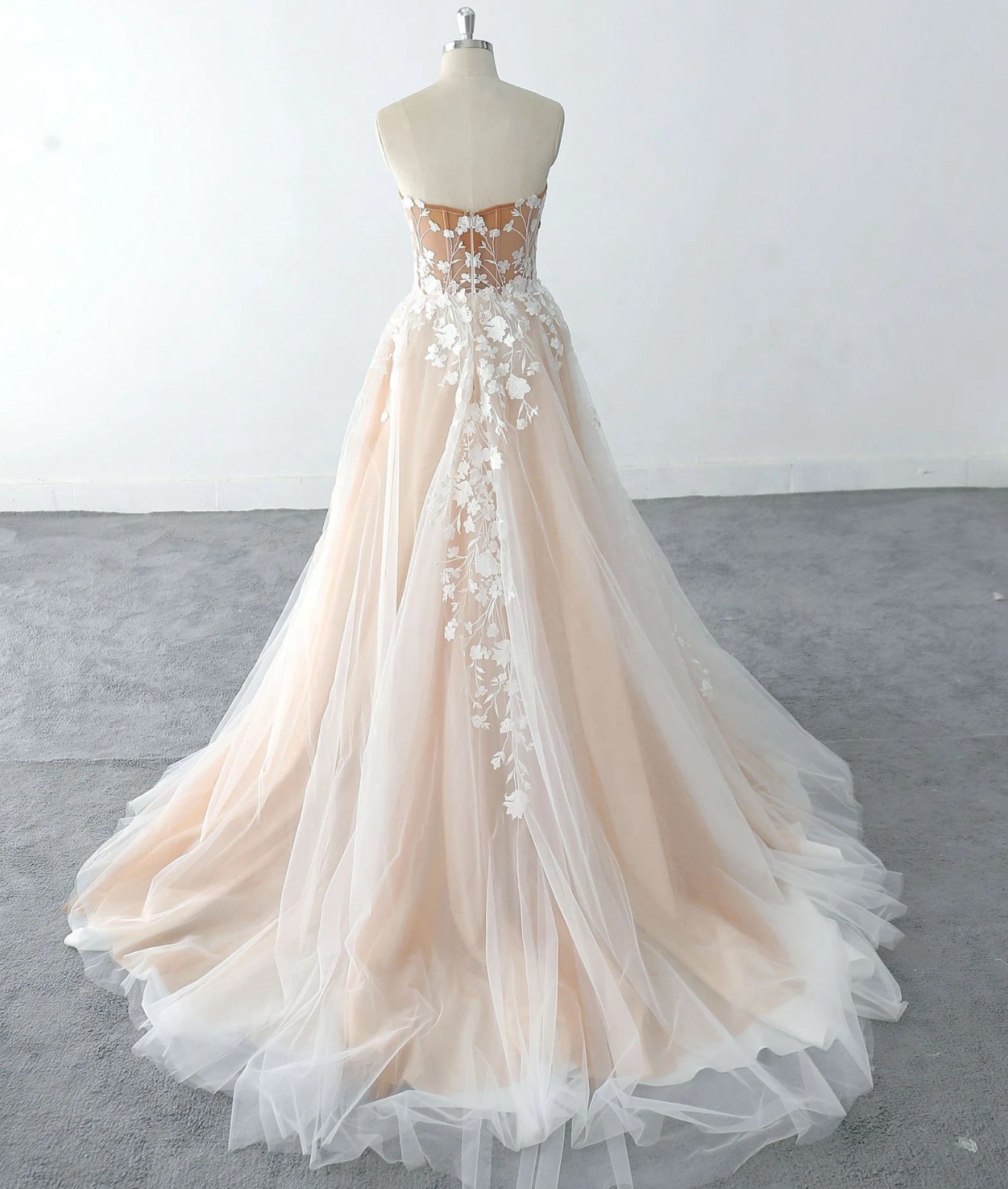 Champagne lace wedding dress wedding dress illusion corset ivory lace n.measurement