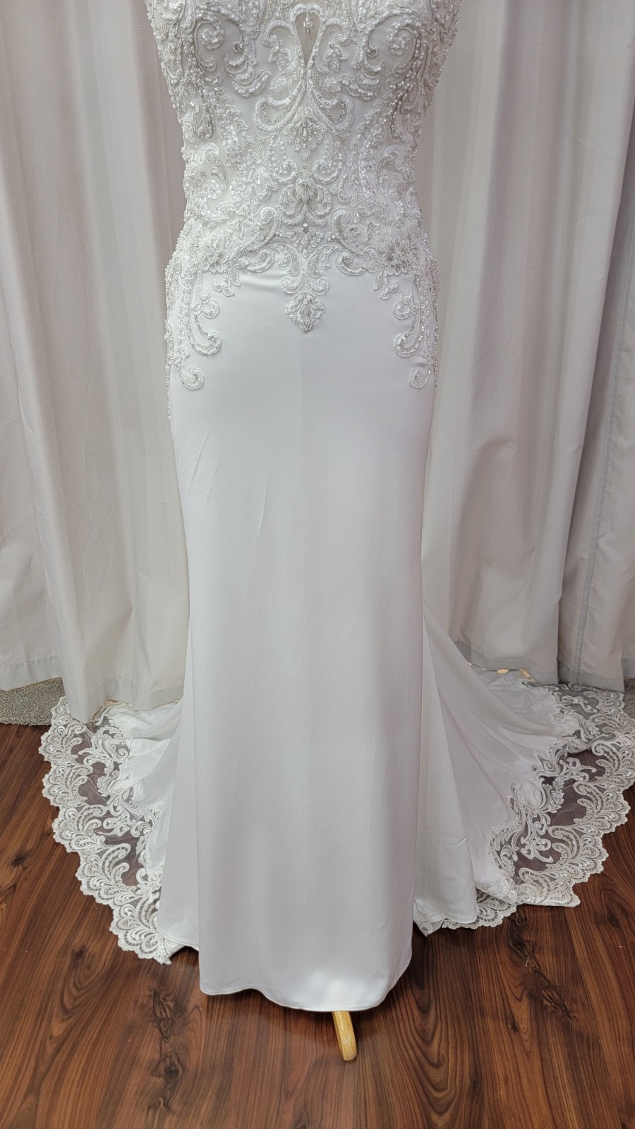 Morilee Bridal 2072L Raya Satin Fit and Flare Wedding Dress Lace Train Ivory