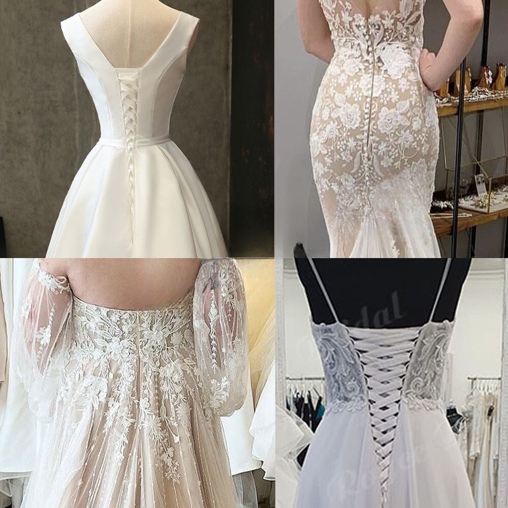 Classic WeddingDress with Boned Corset Straight Neckline Floral Embroidery Ivory