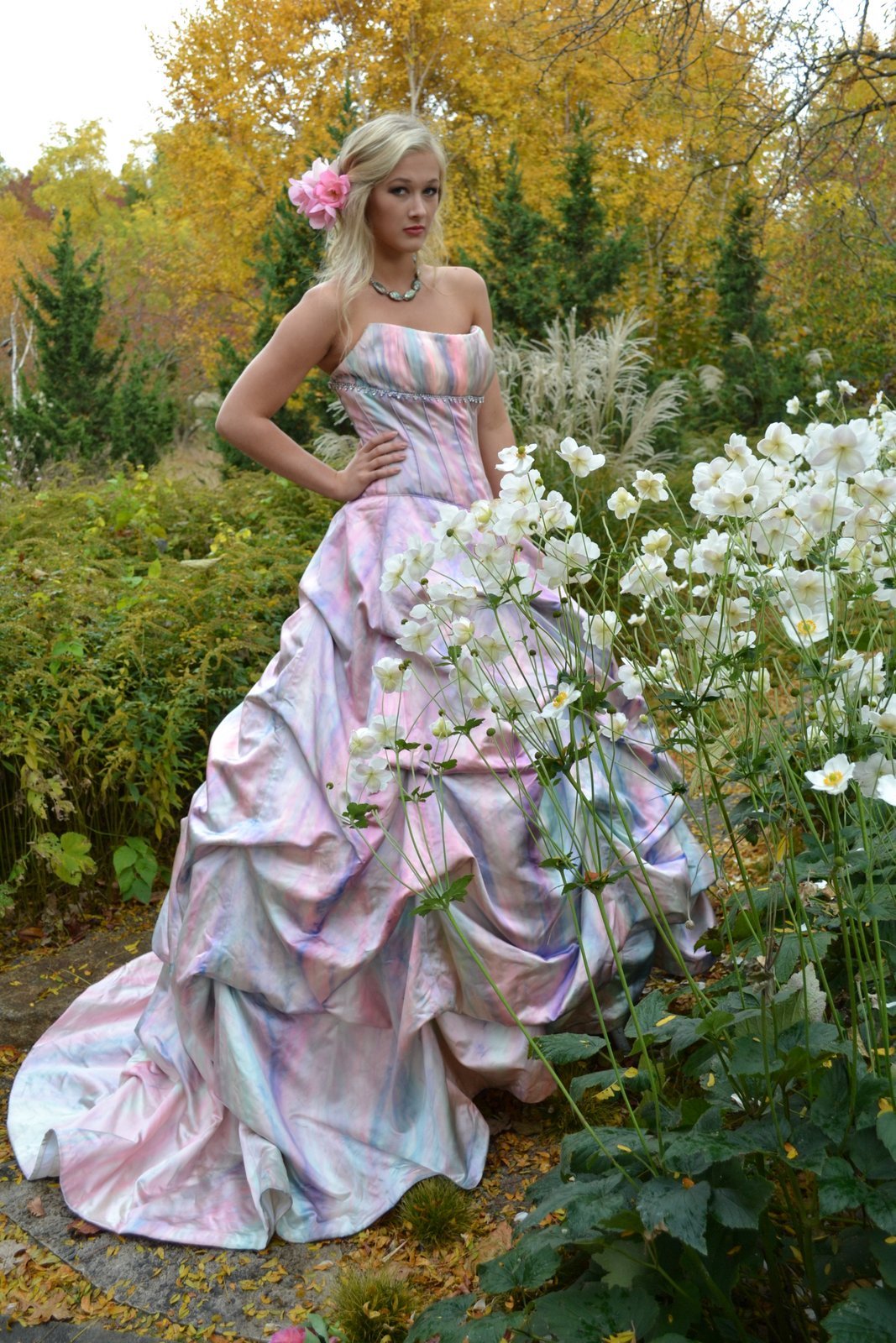 Anne Barge Couture Silk Wedding Gown Dress Pink Blush Rose White 12 4 6 Small 2