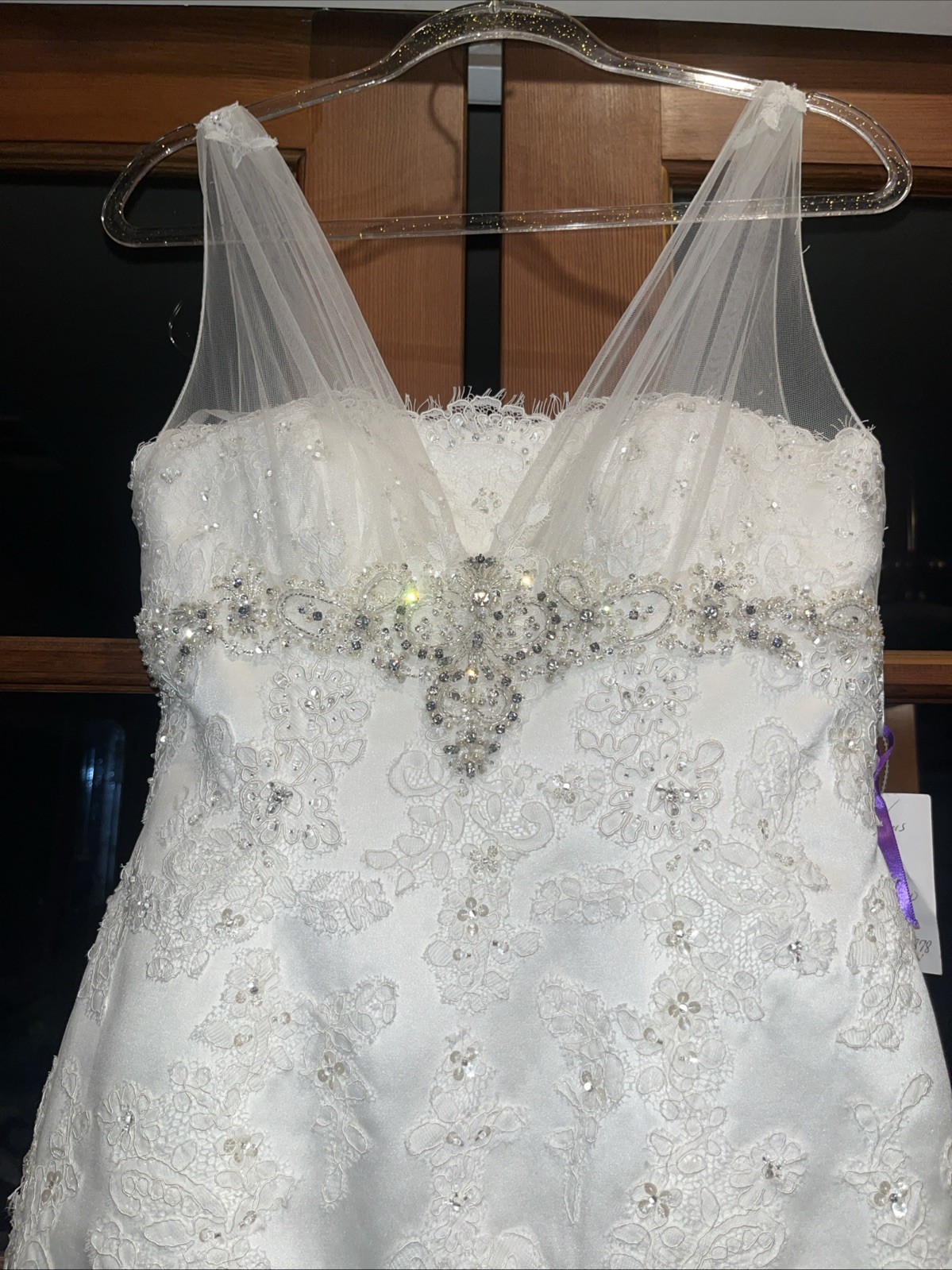 Elegant Wedding Dress With Train By Venus Lace & Rhinestone Size 10 Ivory Silver