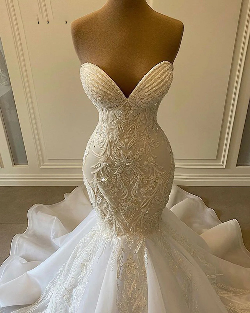 Luxury Wedding Dresses for Bride Mermaid Sweetheart Beads Lace Bridal Gowns