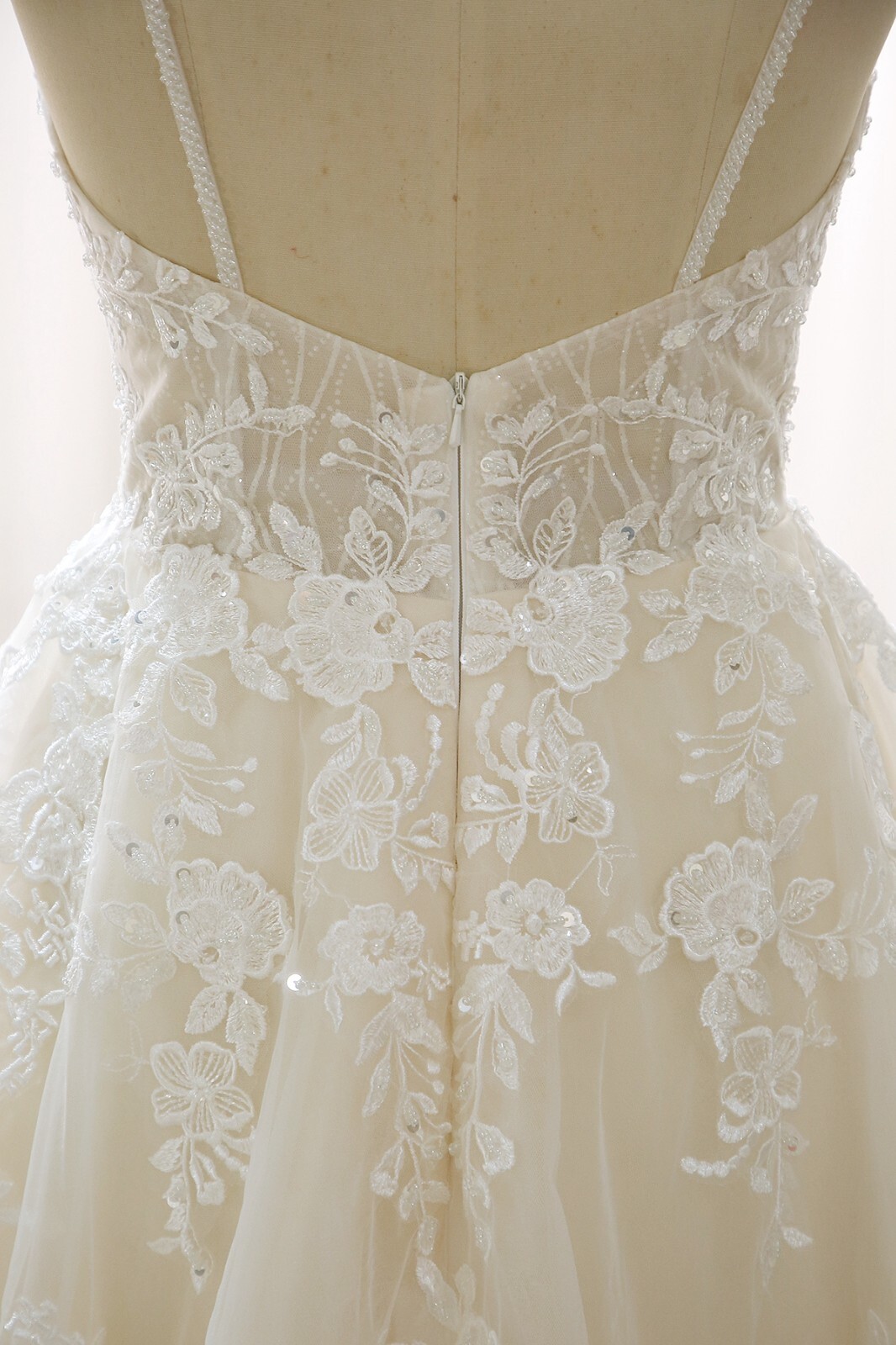 Dreamy Beaded Pearls Bridal Gown Lace Wedding Dress Custom made Ivory Nude