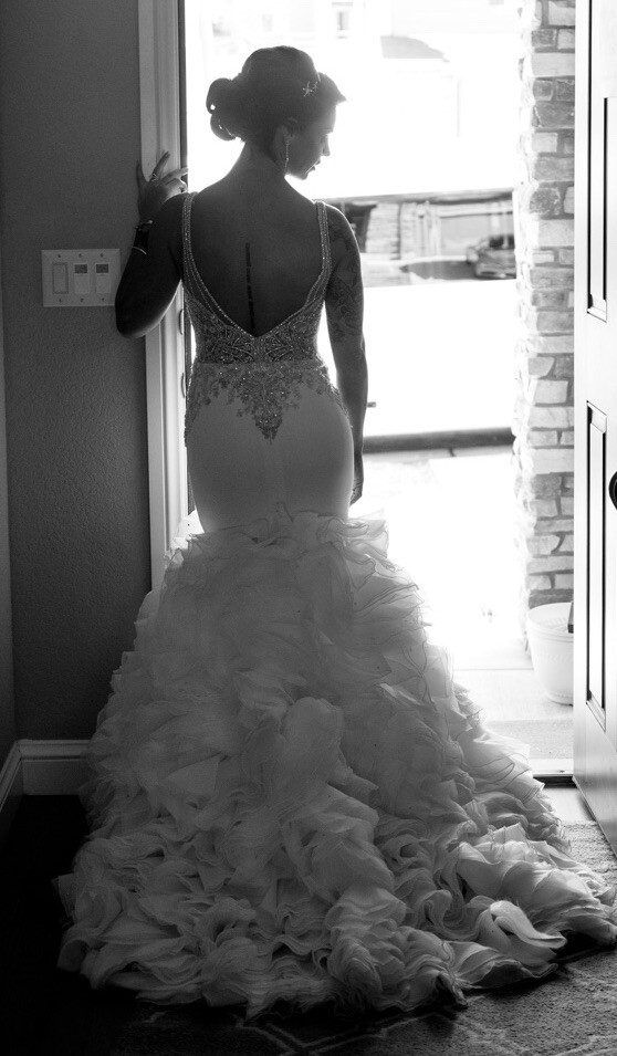 Beautiful Mermaid Beaded Wedding Dress Detachable Ruffle Rhinestone Train Custom
