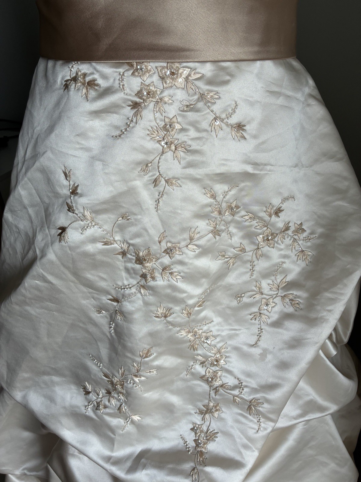 David’s Bridal Oleg Cassini CT203 Champagne Strapless Beaded Wedding Gown 16