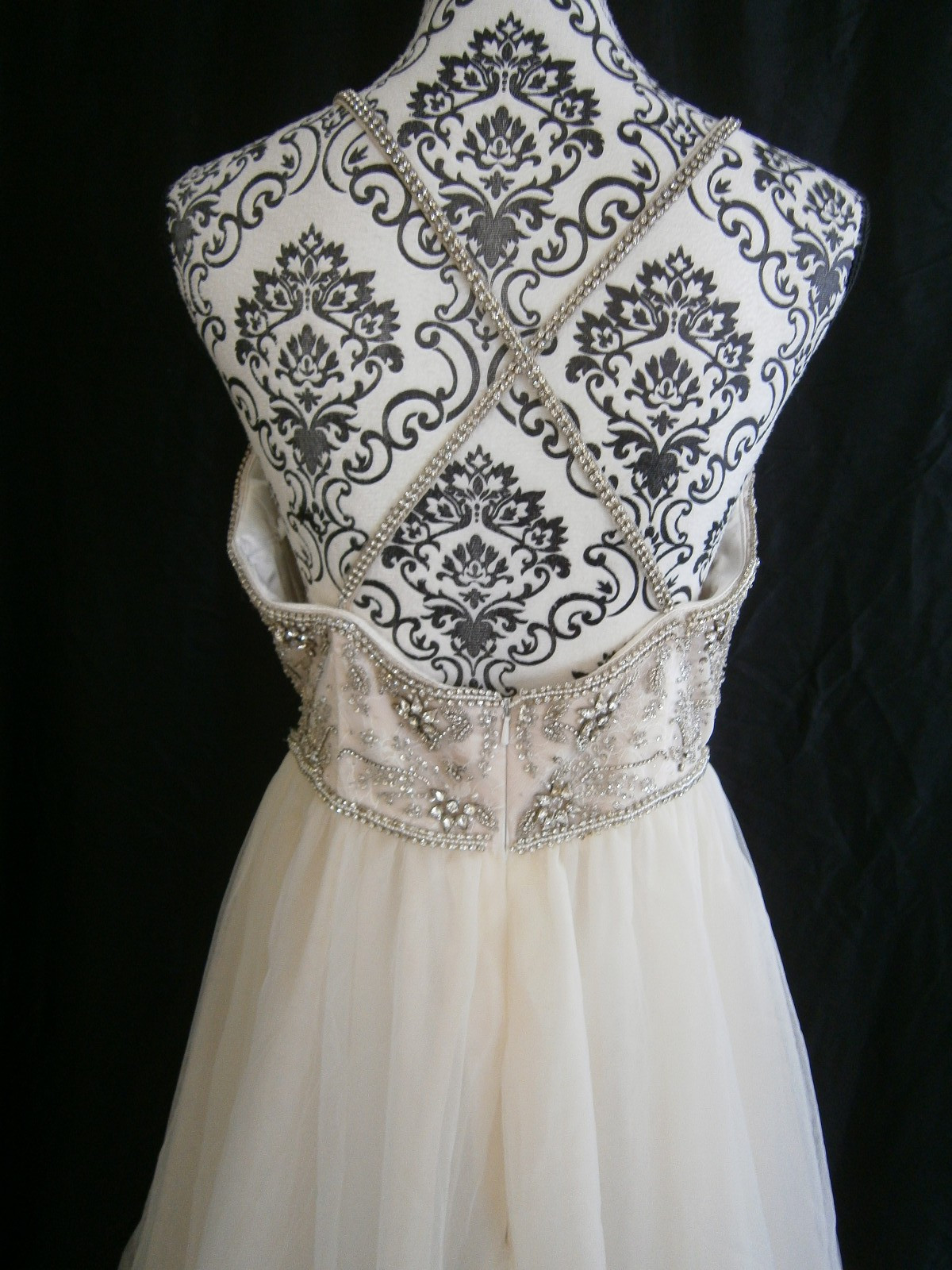 Cristiano Lucci Wedding Dress 12-14 Ivory/Nude Tulle Layers Crystal Straps Bling