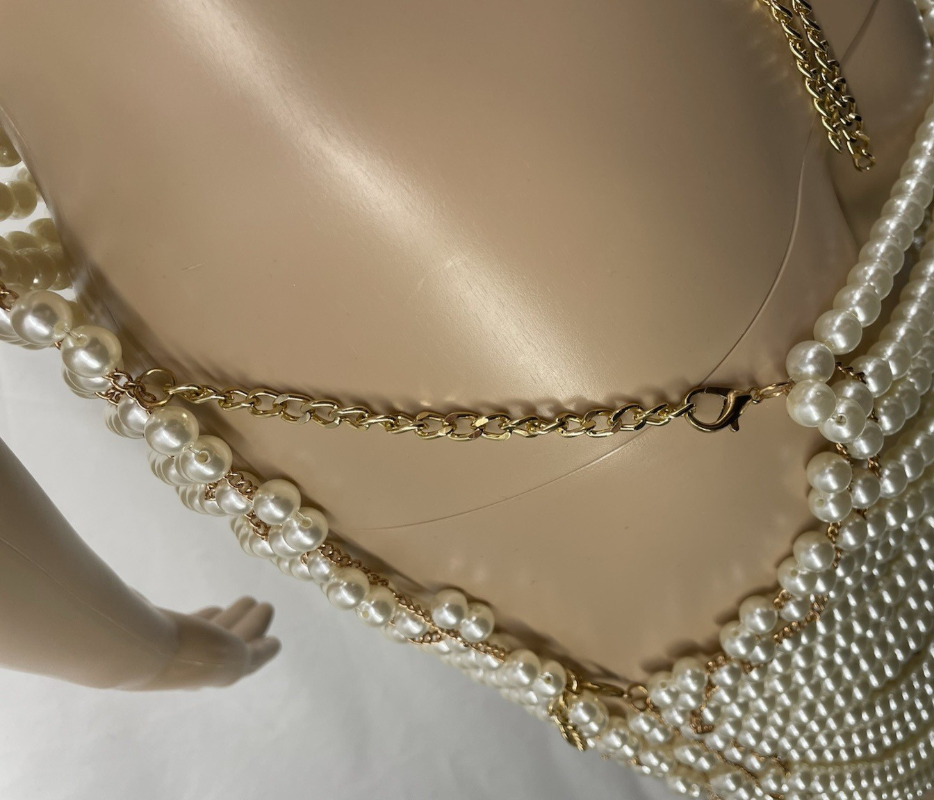 Beaded Metal Mesh Backless Pearl Dress Retro Sexy Fashion Body Chain Adjustable