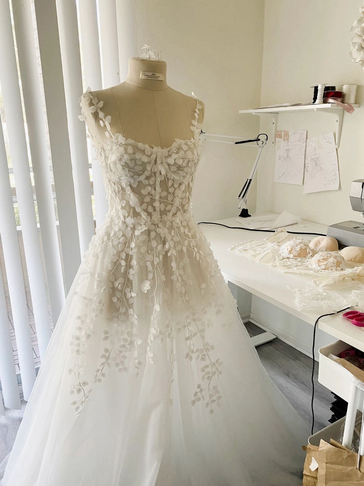 Top Boho Floral Lace Wedding Dress Wedding Dress 32-60 Pink Ivory Strappy Lace Up