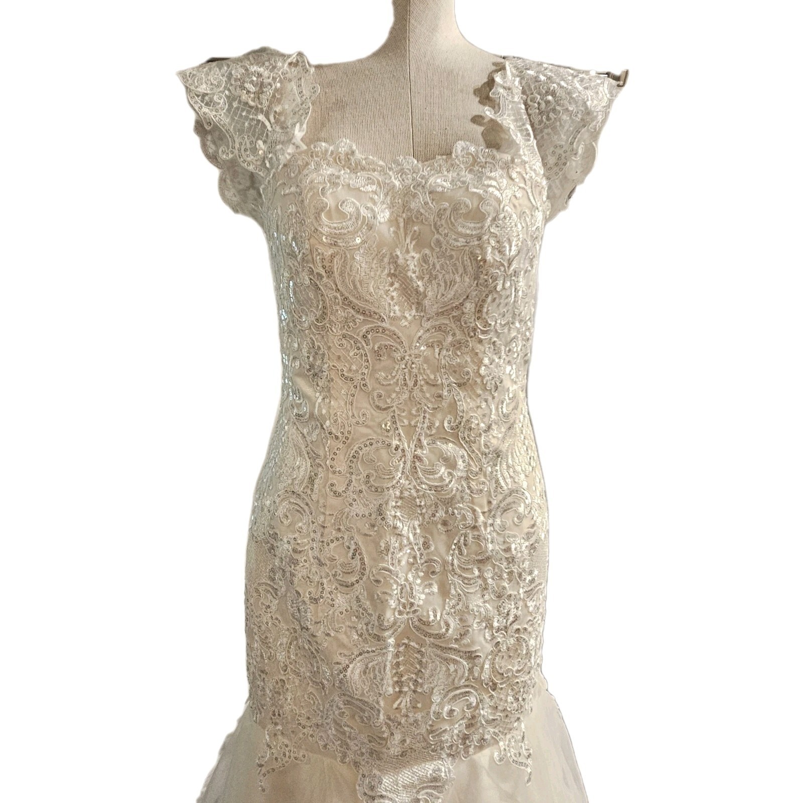Wedding Dress Size 2 Unbranded Sequined Ivory Off White Adjustable Lace Up NWT