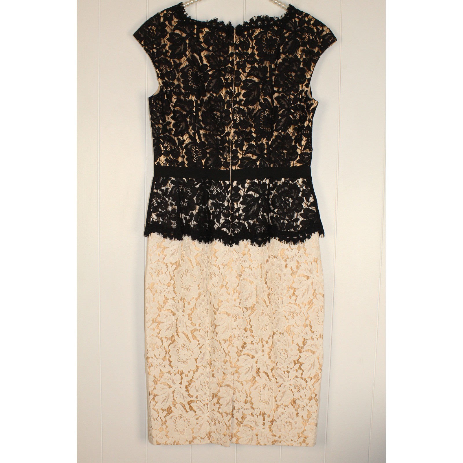 Eliza J Black and White Lace Nude Fully Lined Knee Length Dress Size 4