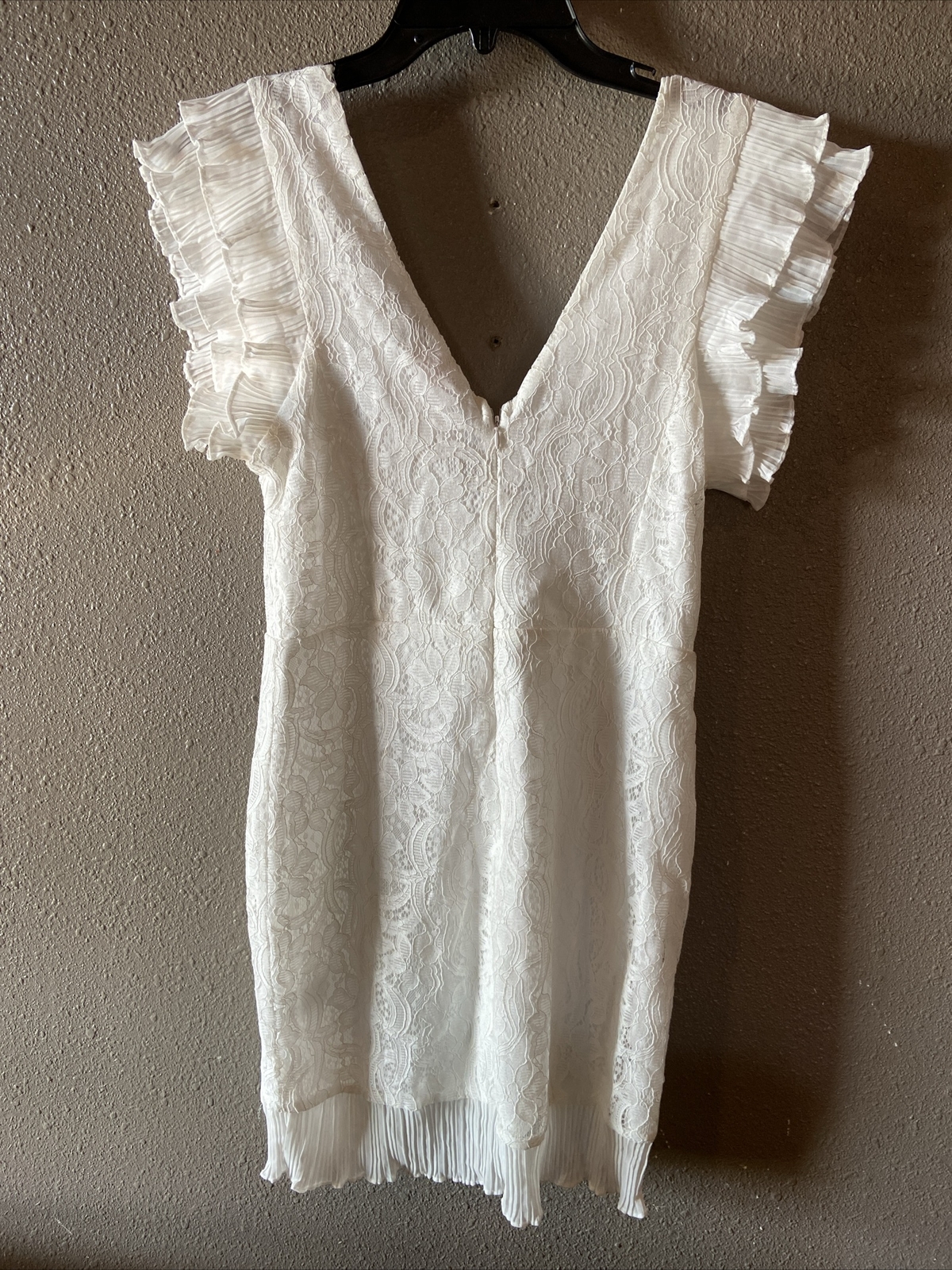 White Floral Lace Bodycon Ruffle Bridal Wedding Mini Dress Size Medium