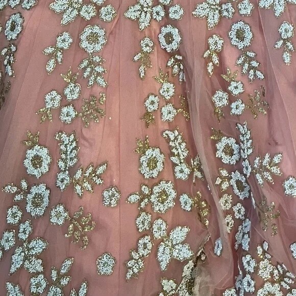 Custom Pink, White & Gold Heavily Beaded Bridal Women’s Dress, Large