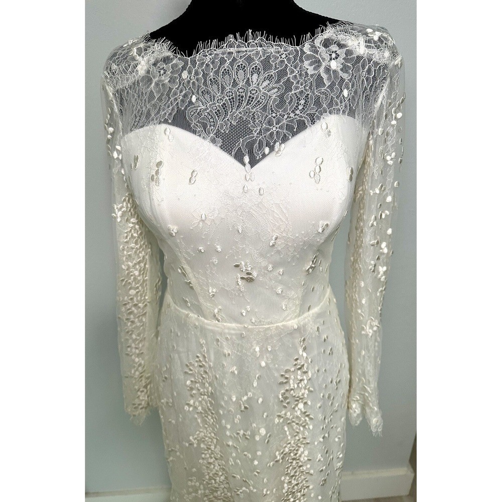 Unbranded Lace Wedding Dress Women 4-6 Ivory Excellent Long Sleeve Train Gown