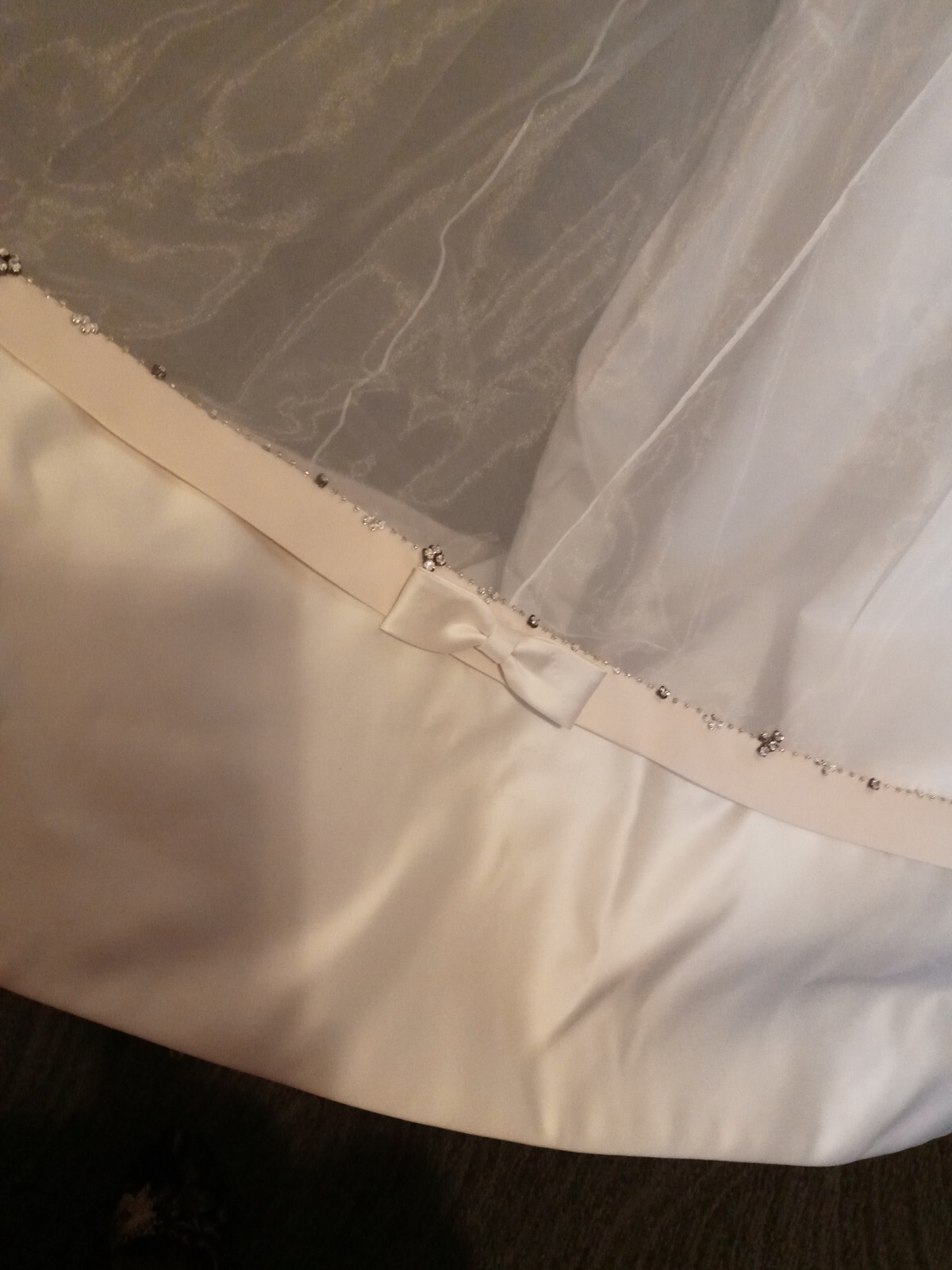 Elegant Wedding Dress,Beige & Ivory, Matte Satin W Tull W Train.Bow tie. Size 8.