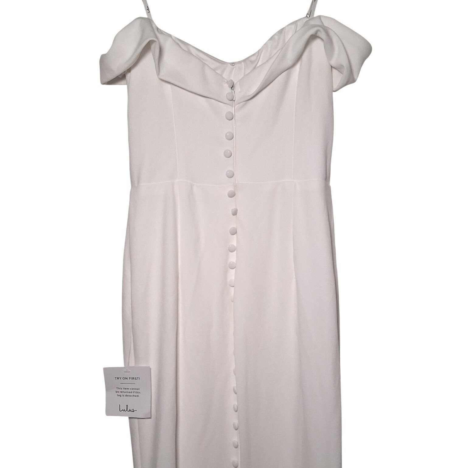 NWT Lulus Arienne White Off-the-Shoulder Mermaid Maxi Wedding Dress XS Elegant