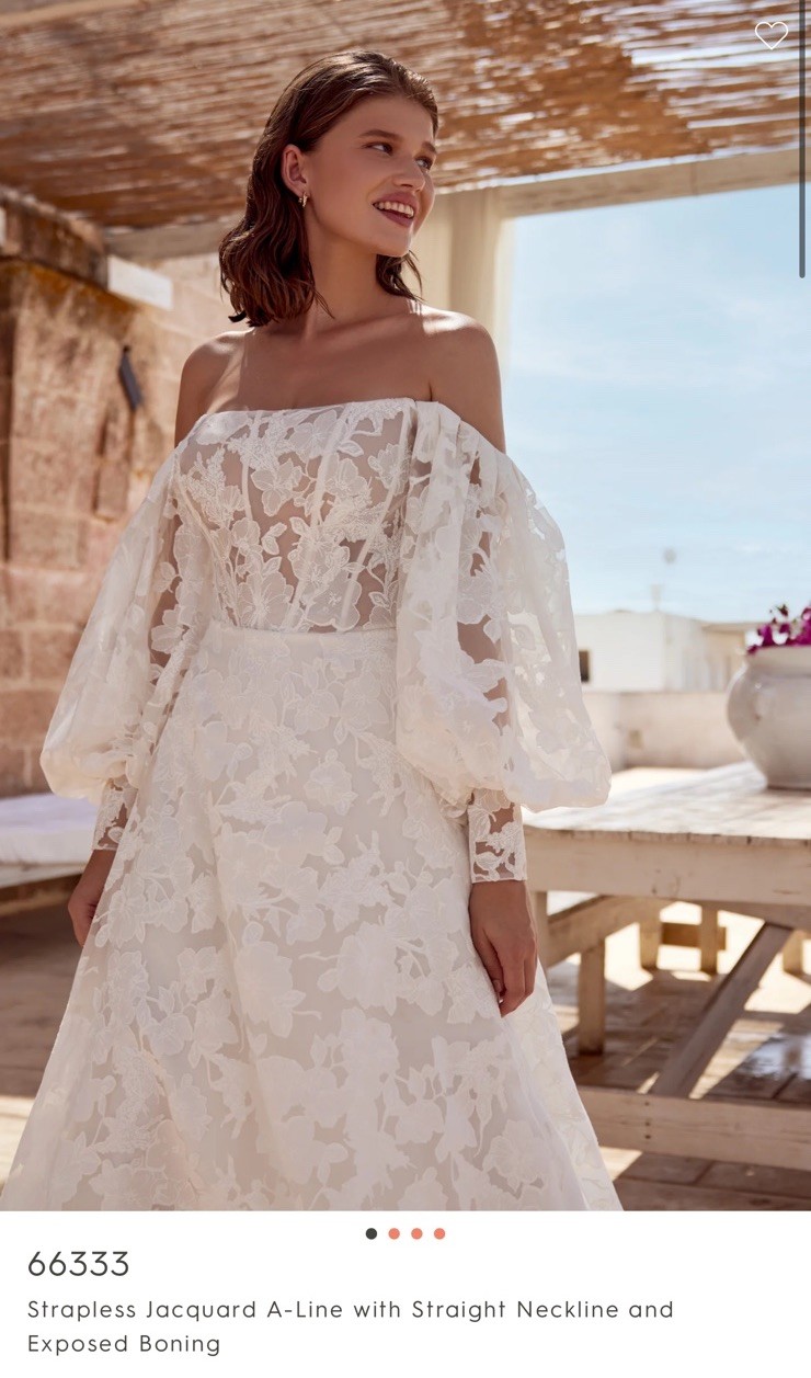 Lillian West 66333 Ivory Latte Off Shoulder Jacquard Lace A-Line Boho Dress