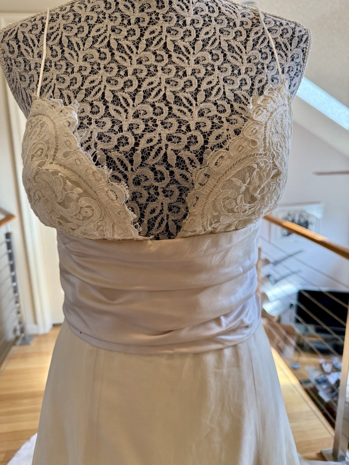 AMSALE Bali S (4) Ivory A-Line Organza Silk Lace Bralette Wedding Dress